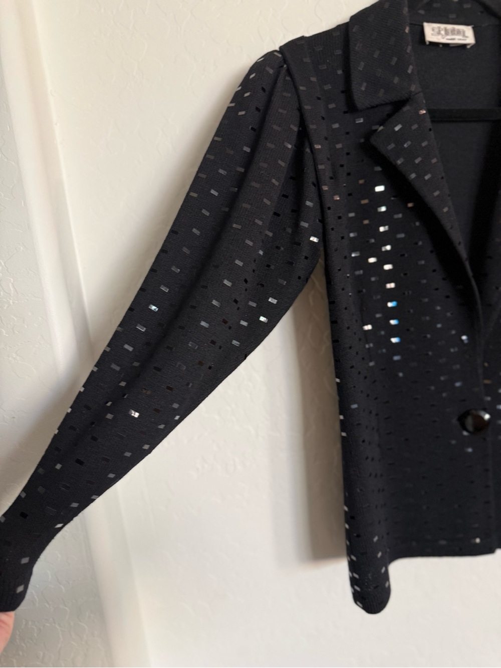 ST JOHN Marie Gray VTG Santana Knit Sequin Evening Jacket Blazer Black 2 - Picture 4 of 9